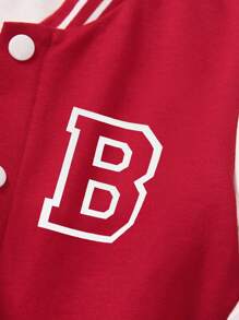 SHEIN Genkimix Kids 2 件套年轻男孩休闲套装，黑色针织上衣，白色袖子，大字母“A”印花，配套印花运动裤，罗纹领、袖口和下摆，松紧腰部穿着舒适，适合春/秋季休闲装、运动、上学、旅行 - 酒紅色 - 查看 8