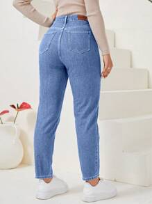 SHEIN Privé 高腰胡蘿蔔緊身牛仔褲 - 淺色水洗藍 - 查看 2