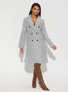 SHEIN SXY 休闲优雅女士长款外套，秋冬 - 淺灰色 - 查看 1