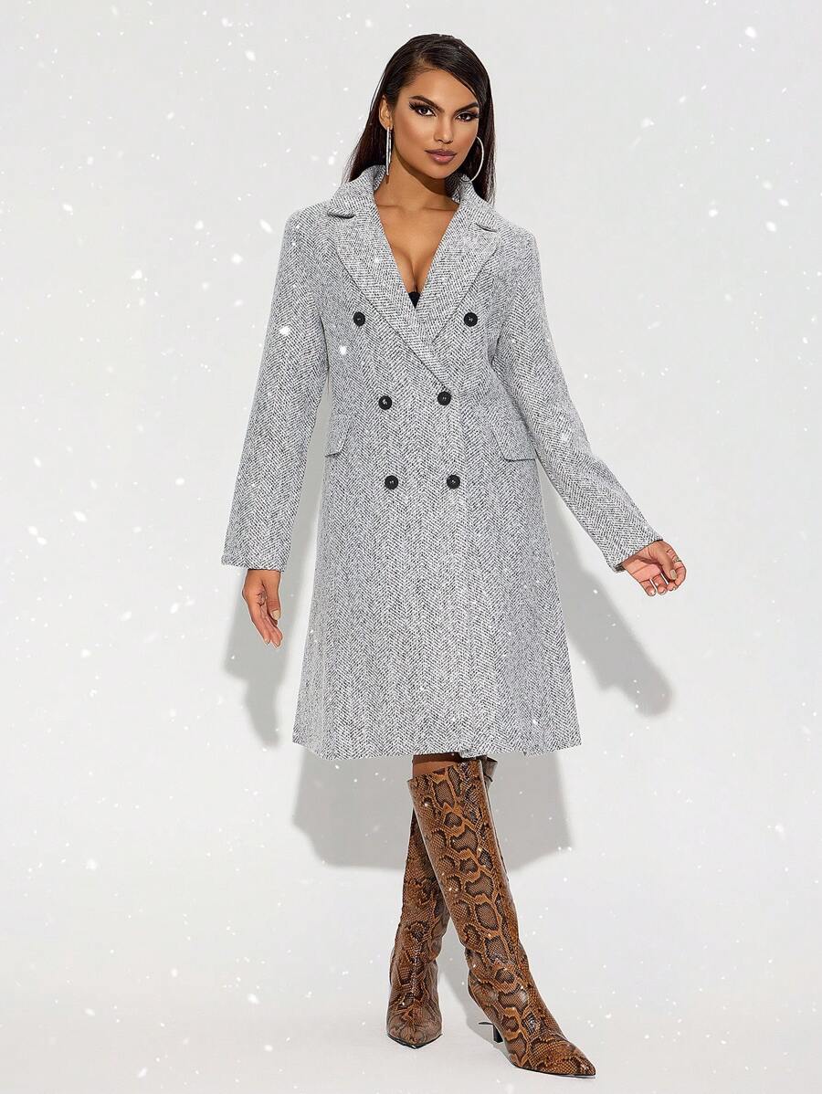 SHEIN SXY 休闲优雅女士长款外套，秋冬 - 淺灰色 - 查看 1