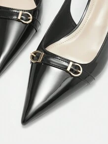 CUCCOO BIZCHIC Women's Black Simple Pointed Toe Low Heel Flats New Year Holiday - Black - View 7