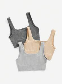 SHEIN Velisys Top corto acanalado liso de mujer para fitness y entrenamiento - Multicolor - Ver 5