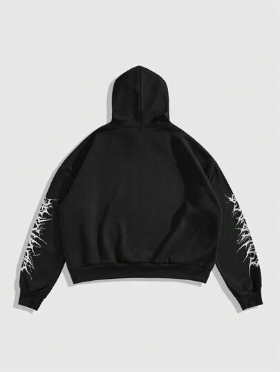 Grunge Punk Men's Logo & Character Print Loose Oversized Short Style Hoodie Sweatshirt