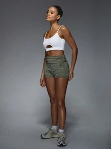 MISSGUIDED Stylish High-Waisted Drawstring Athletic Workout Shorts Lucky Charm Training Shorts Irish-Themed Exercise Shorts With Side Ruching Perfect For St Patricks Day Festivities