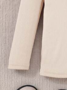 SHEIN Leap Crew Young Girl Casual Versatile Burgundy Ruffle Long Sleeve Knitted Top - Apricot - View 3