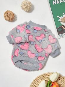 PETSIN 1 件通用宠物法兰绒衬衫，粉色爱心印花，保暖圆领，不含