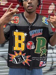 Men's Loose Fit Colorblock Heat Pattern Sports T-Shirt Set - Multicolor - View 1