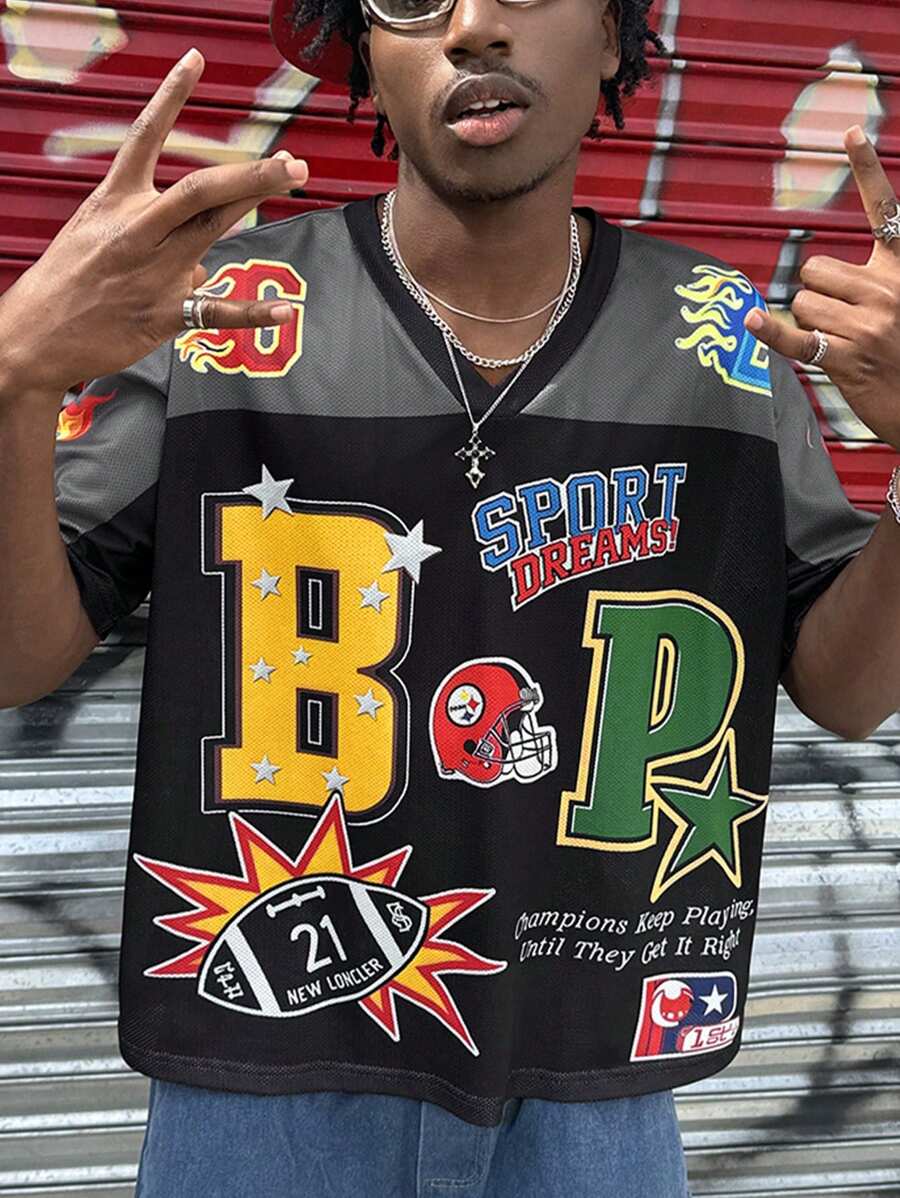 Men's Loose Fit Colorblock Heat Pattern Sports T-Shirt Set - Multicolor - View 1