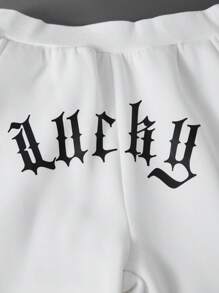 SHEIN Explorewe Tween Girls Asymmetrical Text Print Sweatpants - White - View 8