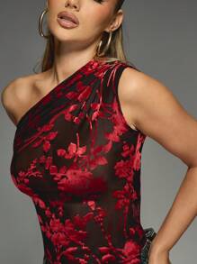 MISSGUIDED Asymmetric One Shoulder Devore Top