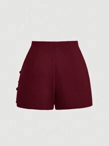 SHEIN MOD Rok celana pendek wanita dengan pita merah, celana pendek merah musim panas, celana pendek yang lucu. - Burgundy - View 2