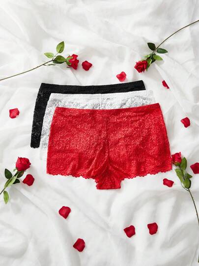 Enliva 3 st plus size spetsshorts, Alla hjärtans dag, Kärlek, Gåva, Romantik, Glad alla hjärtans dag, 2026, Nytt år