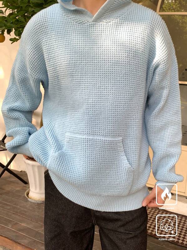 Manfinity CasualKnits Men's Solid Color Hooded Pocket Sweater, Simple Style For Casual Daily Wear