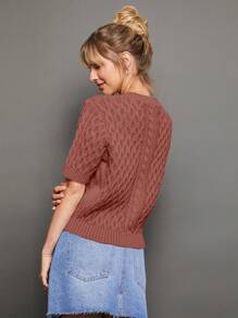 WESTFADE 夏季麻花针织圆领前扣短袖休闲开衫