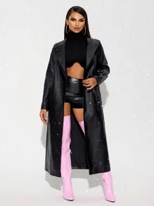 SHEIN SXY Women's Solid Color Casual Belted Trench Coat