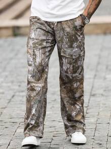 Manfinity LEGND Men's Branch Printed Drawstring Pocket Casual Cargo Pants, Versatile - Army Green - View 7