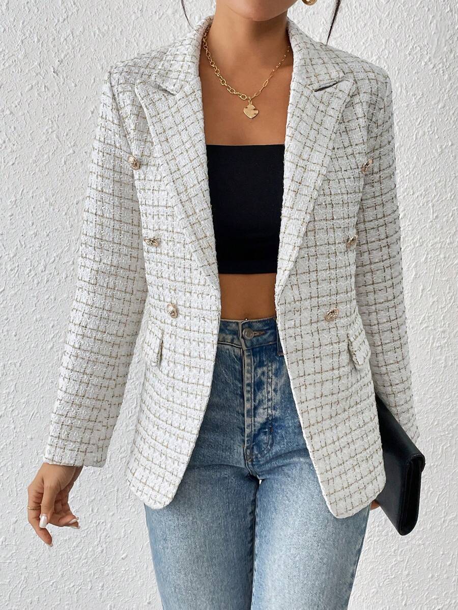 SHEIN LUNE Minimalistic Fashion Casual Suit Jacket, For Everyday Wear Fall Cloth For Women - White - View 1