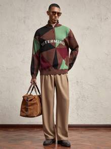 AKNOTIC Business Casual New Loose Drop Shoulder Half Zip Up Sweater For Men, Suitable For Autumn/Winter