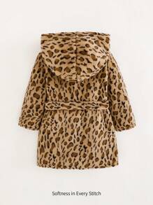 Cozy Pixies Baby Boy Casual Versatile Double-Sided Fleece Printed Hooded Robe - Brown - View 2