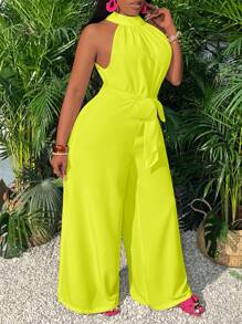 Slaydiva Vacation Green Turtleneck With Pockets Wide Leg Jumpsuit - Green - View 7