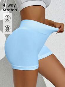 SHEIN 2pcs Minimalist Solid Color High Waist Seamless Sports ShortsWomen Sweat Short, Gym Short, Biker Short - Multicolor - View 4