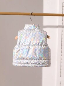 Baby Girls' Autumn/Winter Laser Collar Loose Padded Vest - Silver - View 2