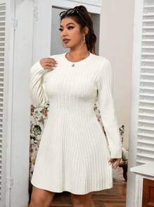 SHEIN EZwear Váy len bó dáng chữ A màu trắng cỡ lớn, mùa thu/đông - Màu be - Xem 3