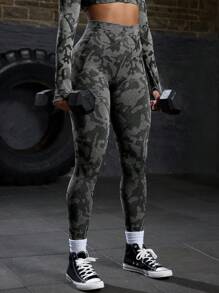 Powerista 女士秋季全印花弹力运动紧身裤瑜伽裤 - 黑色 - 查看 5