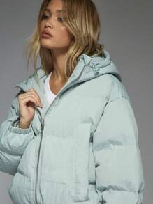 MISSGUIDED Chaqueta acolchada extra grande y acolchada, cortavientos de invierno con capucha, ropa de calle corta con cremallera, rellena, prenda exterior esencial para clima cálido