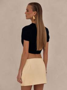 MUSERA 夏季V领短袖针织上衣 - 黑色 - 查看 3