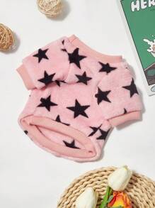 PETSIN 1 件男女通用宠物星形印花保暖圆领衫，粉色法兰绒 - 彩色 - 查看 2