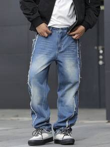Manfinity Homme Men's Simple Casual Denim Jeans, Everyday Wear - Blue - View 3