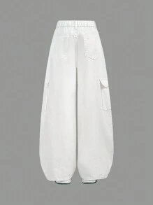 SHEIN Pantalones vaqueros anchos y holgados con diseño de cortes, rotos, deshilachados y bolsillos cargo, para niñas preadolescentes, apropiados para uso diario y para las cuatro estaciones.