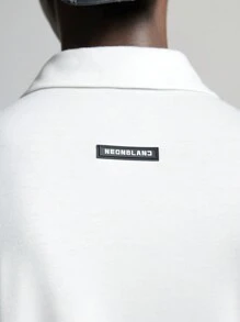 NEON BLANC Men's Woven Contrast Color Stripe & Numeral Print Long Sleeve Shirt - White - View 5