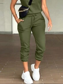 INAWLY Women's Casual Drawstring Sweatpants, Solid Color Minimalist Design, For Everyday Wear Graduation,Back To School Outfits,Graduation,Teacher Outfits For Women,Back To School - Army Green - View 5