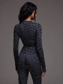 Musera Sport Chaqueta de entrenamiento con cremallera completa y estampado de leopardo, para pádel, tenis, pickleball, gimnasio y fitness