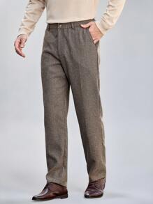 Manfinity VCAY 1pc Men's Woven Slim-Fit Long Mid-Rise Straight-Leg Casual Pants, Suitable For Autumn