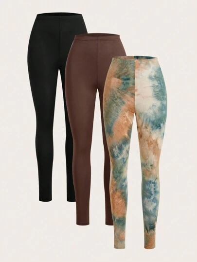 Slaydiva 3 件套女士扎染休闲针织打底裤，长款适合夏季