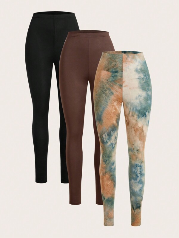 Slaydiva 3 pezzi/Set di leggings casual in maglia con effetto Tintura a nodi, di stile lungo adatto per l'estate, per le donne