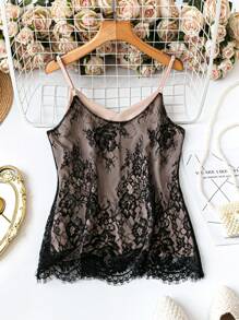 SHEIN LUNE 1pc Women's Solid Color Lace Fabric Regular Fit Elegant Basic Camisole Top