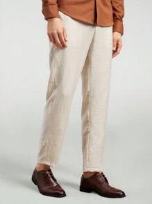 Manfinity VCAY Men's Woven Long Mid-Waisted Business Casual Suit Trousers Straight Pants, Suitable For Daily Wear In Spring And Summer