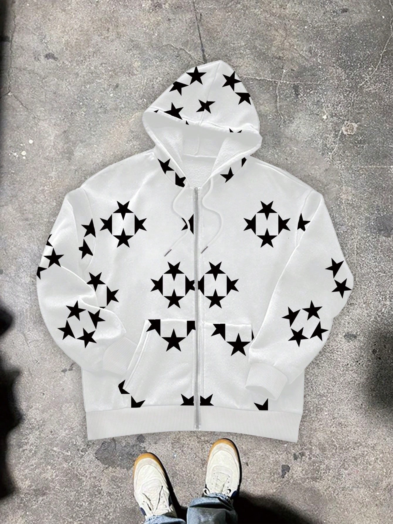 Manfinity Dauomo Men's Star Print Hooded Long Sleeve Zipper Sweatshirt Sweatshirt With Pockets