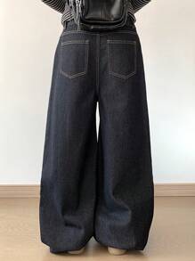 DAZY Women's Autumn New Loose Fit Wide Leg Pockets Casual Denim Jeans - Black - View 6