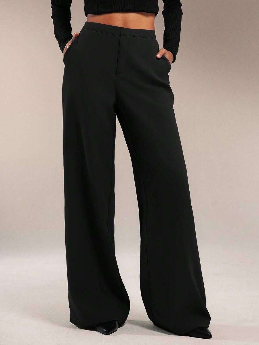Forever 21 Quần ống rộng ống rộng túi rộng thời trang thu đông cho nữ/Đồ thiết yếu/Quần cao/Quần công sở thường ngày cho nữ/Quần trang trọng cho nữ/Quần áo mùa hè cho nữ/Quần áo ngày lễ/Giáng sinh cho nữ/Quần cạp trễ/Quần thời tiết lạnh/Quần lễ Tạ ơn/Ngày lễ/Thanh lịch/Quần Giáng sinh/Quần Giáng sinh/Quần năm mới/Đơn giản/Cơ bản/Quần công sở thanh lịch ống rộng túi màu trơn cho nữ - màu đen - Xem 1