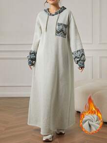 Mulvari Sudadera con capucha de manga larga de terciopelo patchwork para mujer