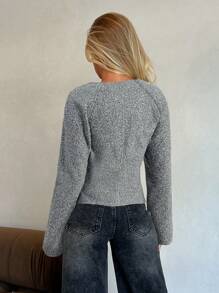 Aloruh Chaqueta tipo cárdigan de mujer con cinturón para otoño/invierno - Gris Oscuro - Ver 2