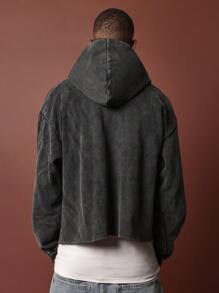 SUMWON 复古水洗做旧连帽运动衫运动休闲套头衫秋冬家居服运动休闲学院校园装 - 黑色 - 查看 2