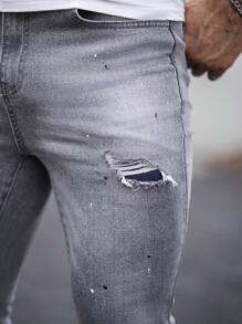 Manfinity Roughcore Men's Distressed Slim Fit Denim Jeans - Grey - View 5