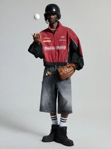 NEON BLANC Giacca con collo alto, a maniche lunghe, con chiusura lampo, rossa e nera, tessuta a mano, giacca da baseball leggera con grafica di moda, in stile rappera, per amici, mariti, regali per il fidanzato
