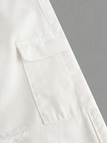 SHEIN Pantalones vaqueros anchos y holgados con diseño de cortes, rotos, deshilachados y bolsillos cargo, para niñas preadolescentes, apropiados para uso diario y para las cuatro estaciones.